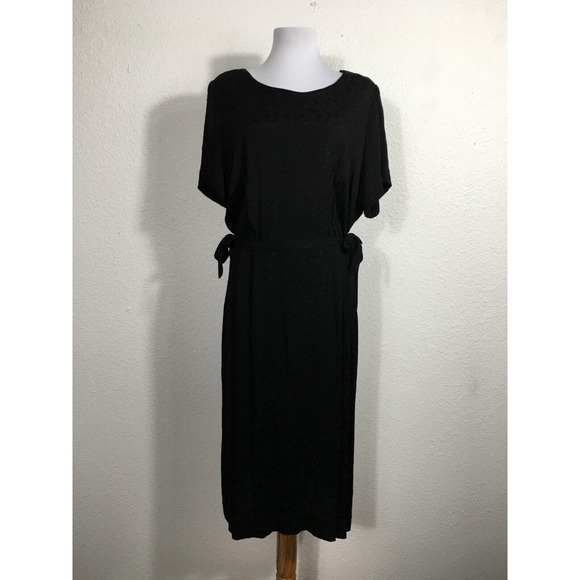 Vintage 50s Peg Palmer Dress Womens Large Black Cocktail Party Side Ties Floral - Picture 1 of 13